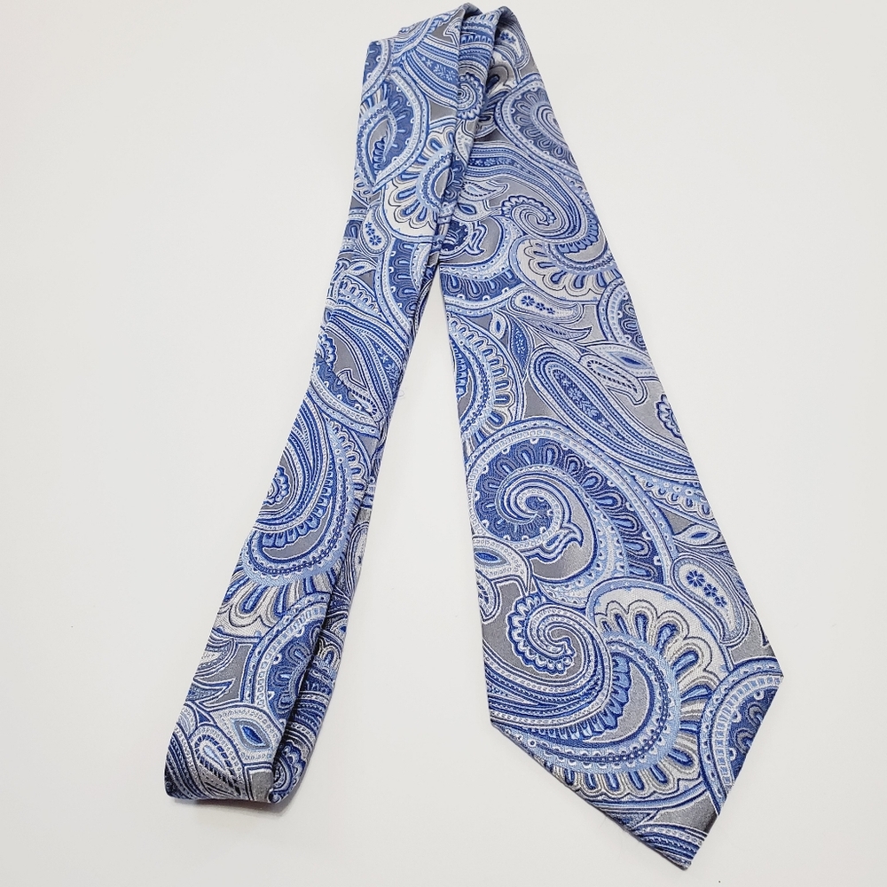 Geoffrey Beene Necktie Blue Paisley Pattern Men's Silk Neck Tie Jacquard - Picture 2 of 5